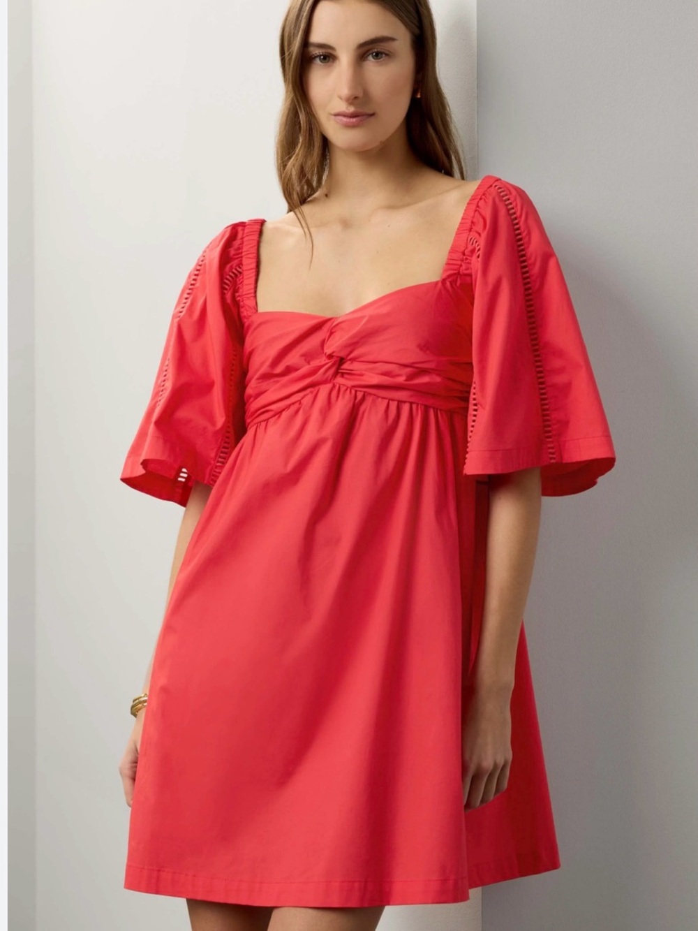 Peter Som Coral Pink Puff Sleeve Mini Dress